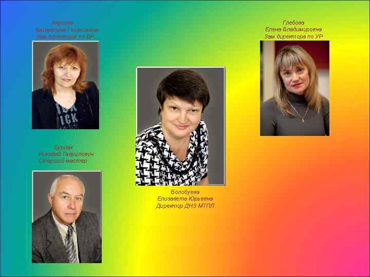 Глебова Елена Владимировна Зам. директора по УР Акулова Валентина Георгиевна Зам. директора по ВР
