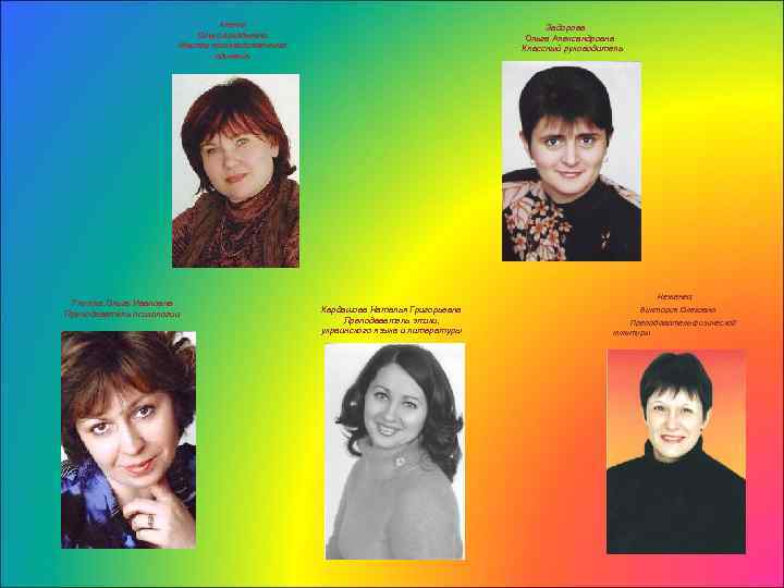 Аненко Ольга Аркадьевна Мастер производственного обучения Глотка Ольга Ивановна Преподаватель психологии Задорова Ольга Александровна