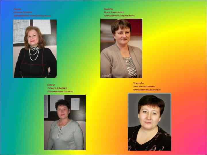 Пачина Наталья Егоровна Преподаватель иностранного языка Самбур Татьяна Андреевна Преподаватель биологии Богачёва Ирина Анатольевна