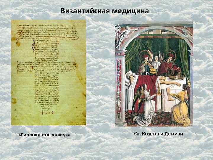 Византийская медицина «Гиппократов корпус» Св. Козьма и Дамиан 