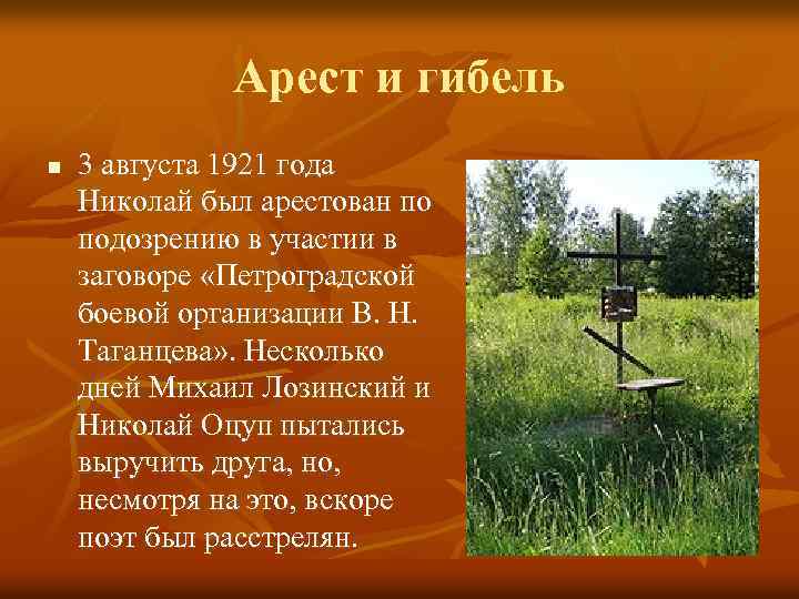 Арест и гибель n 3 августа 1921 года Николай был арестован по подозрению в