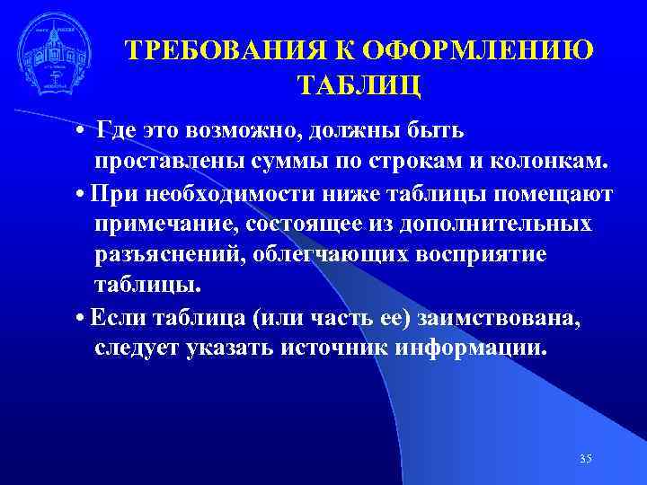 ТРЕБОВАНИЯ К ОФОРМЛЕНИЮ ТАБЛИЦ • Где это возможно, должны быть проставлены суммы по строкам