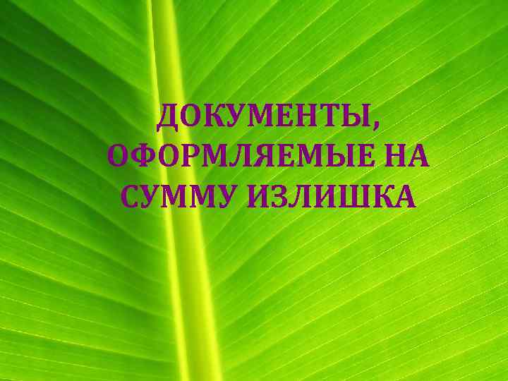 ДОКУМЕНТЫ, ОФОРМЛЯЕМЫЕ НА СУММУ ИЗЛИШКА 