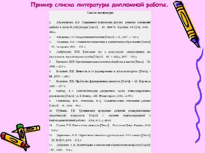 Список литературы в дипломной работе