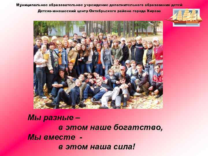 Муниципальное образовательное учреждение дополнительного образования детей Детско-юношеский центр Октябрьского района города Кирова Мы разные