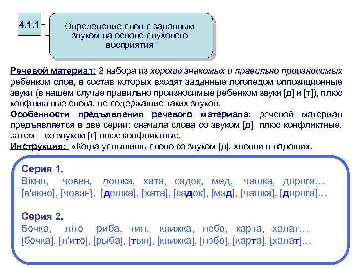 4. 1. 1 Определение слов с заданным звуком на основе слухового восприятия Речевой материал: