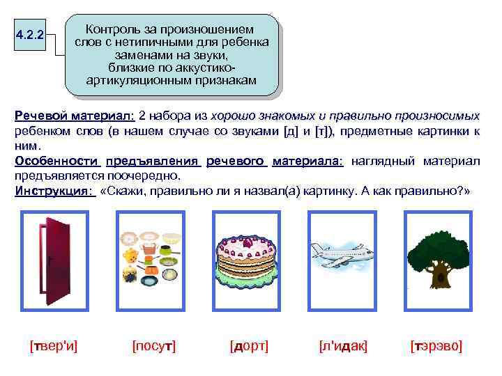 4. 2. 2 Контроль за произношением слов с нетипичными для ребенка заменами на звуки,