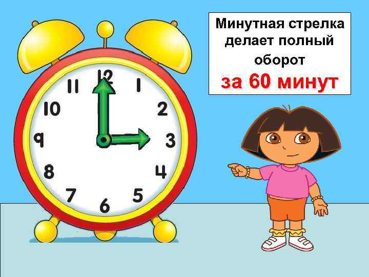 Минутная стрелка делает полный оборот за 60 минут 