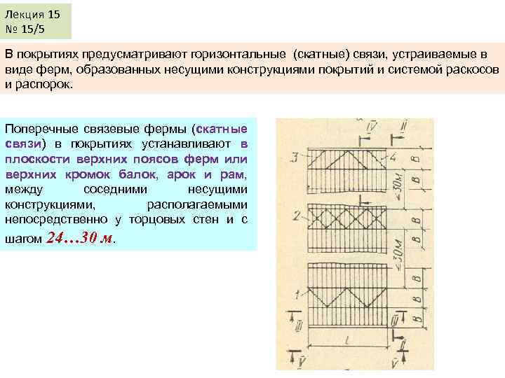Лекция 15 № 15/5 В покрытиях предусматривают горизонтальные (скатные) связи, устраиваемые в виде ферм,