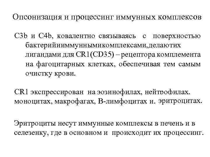 Опсонизация и процессинг иммунных комплексов С 3 b и С 4 b, ковалентно связываясь