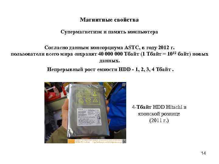 Магнитные свойства Супермагнетизм и память компьютера Согласно данным консорциума ASTC, в году 2012 г.