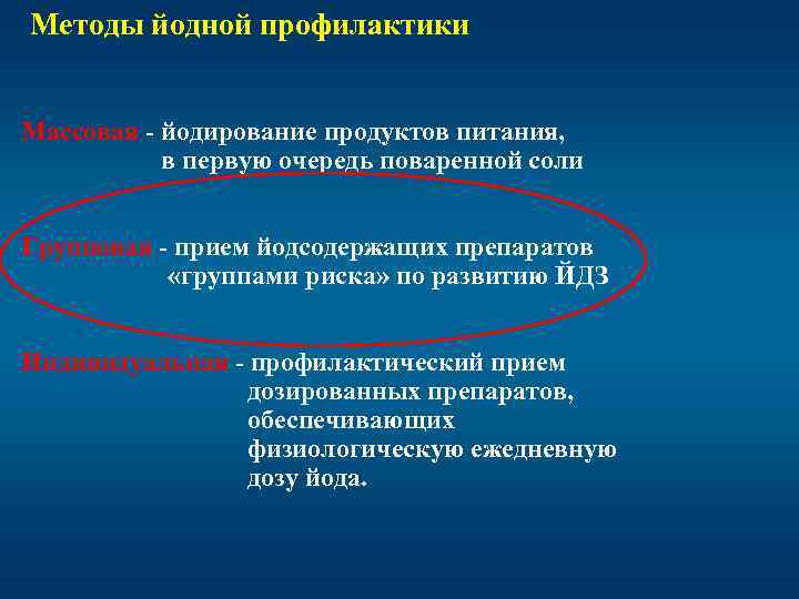 Йодная профилактика. Методы йодной профилактики. Индивидуальная йодная профилактика. Массовая йодная профилактика. Групповая йодная профилактика.