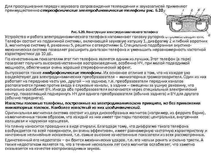 Для прослушивания передач звукового сопровождения телевидения и звукозаписей применяют преимущественно стереофонические электродинамические телефоны рис.