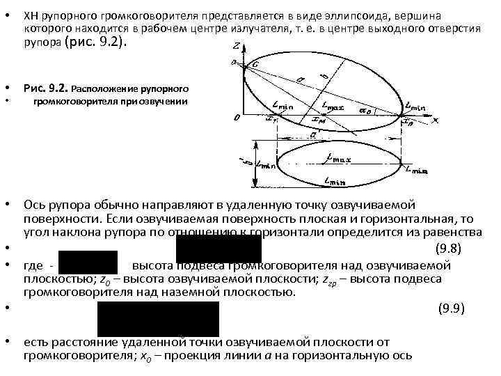  • XH рупорного громкоговорителя представляется в виде эллипсоида, вершина которого находится в рабочем