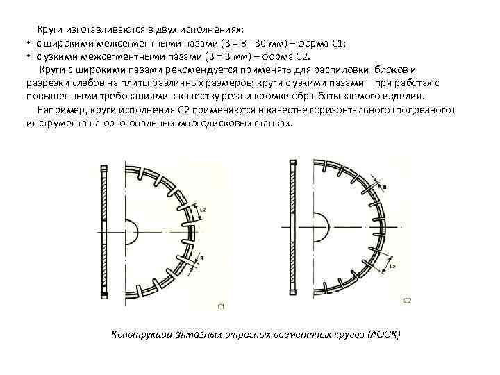 Круги изготавливаются в двух исполнениях: • с широкими межсегментными пазами (В = 8 30