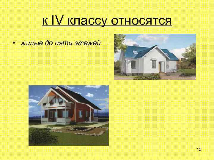 к IV классу относятся • жилые до пяти этажей 15 