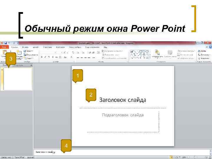 Обычный режим окна Power Point 3 1 2 4 