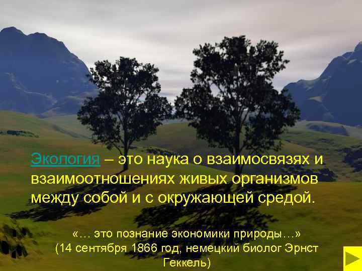 Экология – это наука о взаимосвязях и взаимоотношениях живых организмов между собой и с