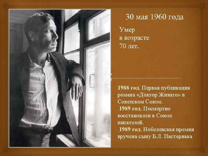 30 мая 1960 года Умер в возрасте 70 лет. 1988 год. Первая публикация год