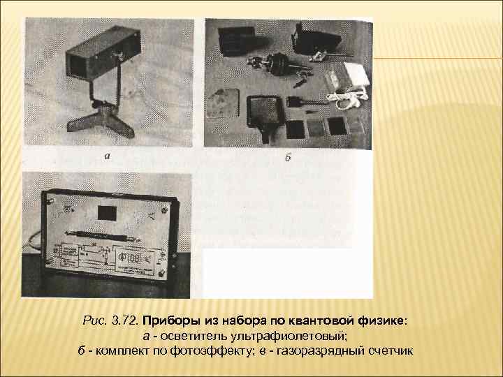 Рис. 3. 72. Приборы из набора по квантовой физике: a - осветитель ультрафиолетовый; б