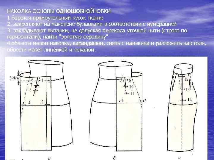 НАКОЛКА ОСНОВЫ ОДНОШОВНОЙ ЮБКИ 1. берется прямоугольный кусок ткани: 2. закрепляют на манекене булавками