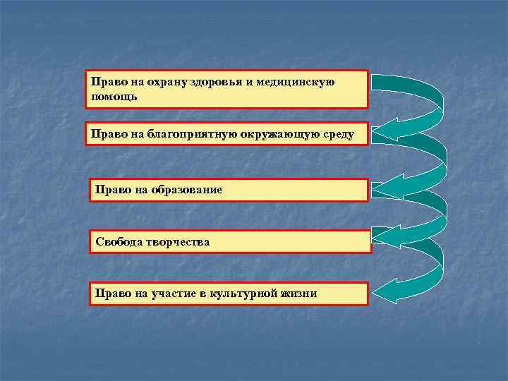Право на охрану здоровья и медицинскую помощь Право на благоприятную окружающую среду Право на