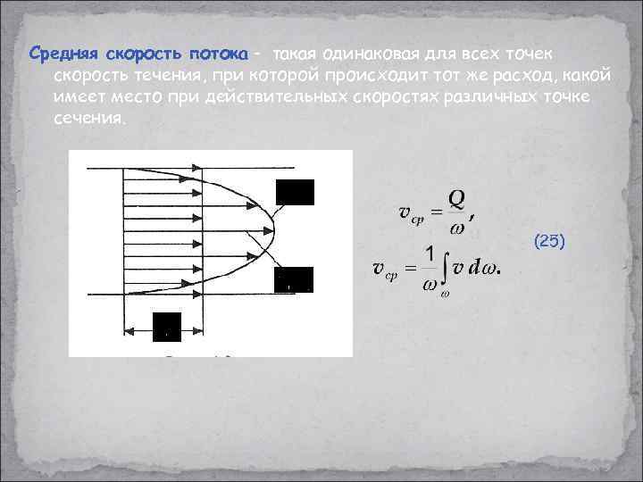 Средняя скорость потока - такая одинаковая для всех точек скорость течения, при которой происходит