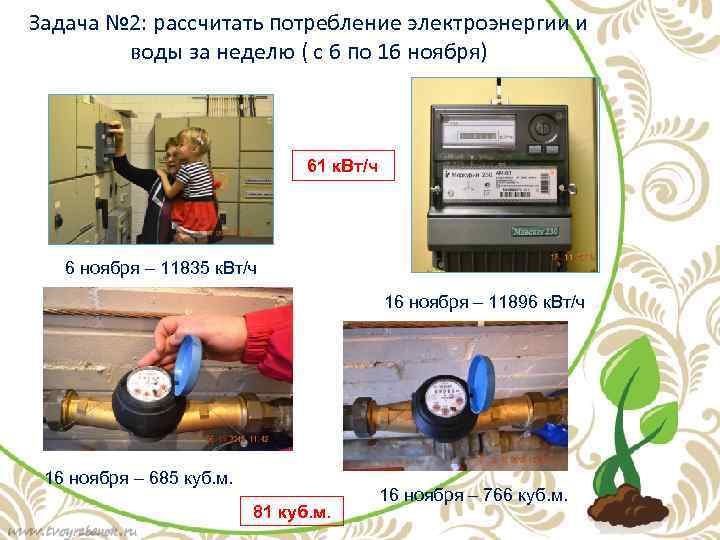 Задача № 2: рассчитать потребление электроэнергии и воды за неделю ( с 6 по