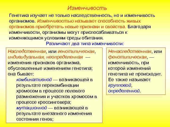 Изменчивость Генетика изучает не только наследственность, но и изменчивость организмов. Изменчивостью называют способность живых