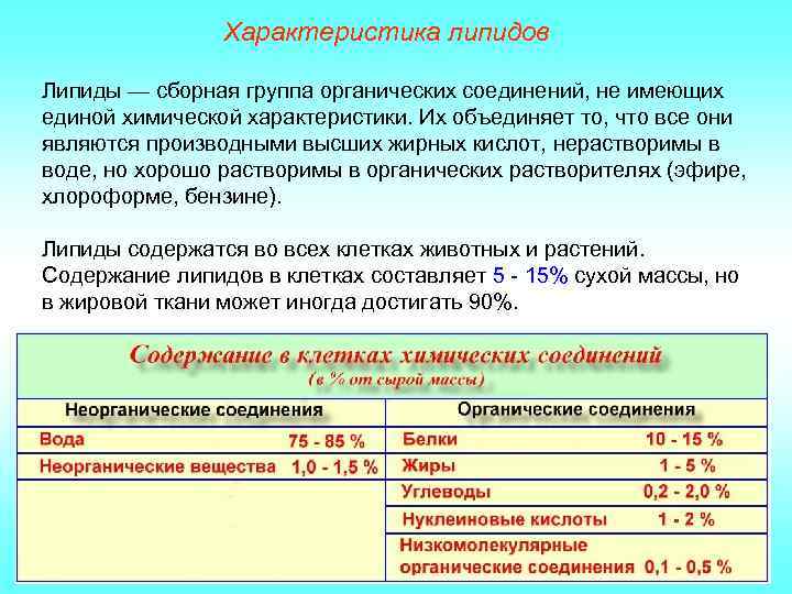 Характеристика липидов Липиды — сборная группа органических соединений, не имеющих единой химической характеристики. Их