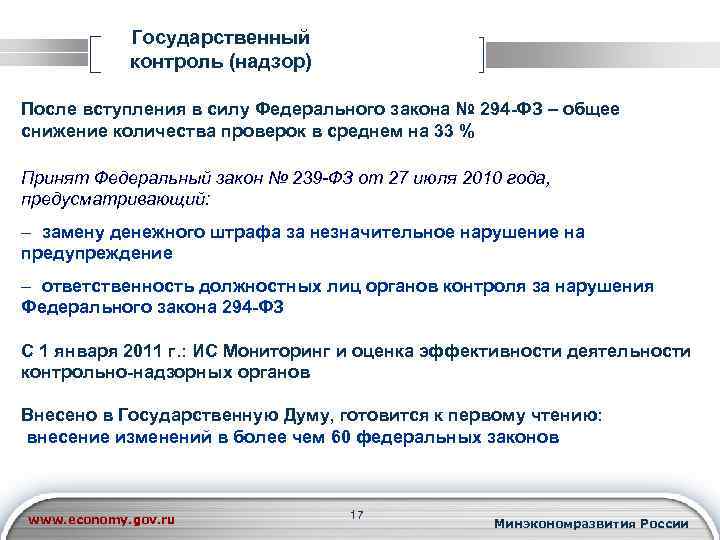 Государственный контроль (надзор) После вступления в силу Федерального закона № 294 -ФЗ – общее