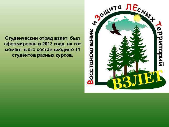 Студенческий отряд взлет, был сформирован в 2013 году, на тот момент в его состав