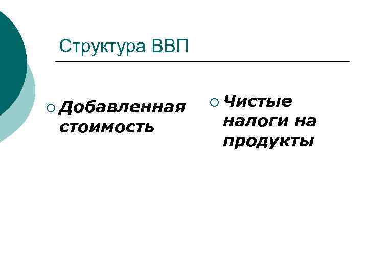 Структура ВВП ¡ Добавленная стоимость ¡ Чистые налоги на продукты 