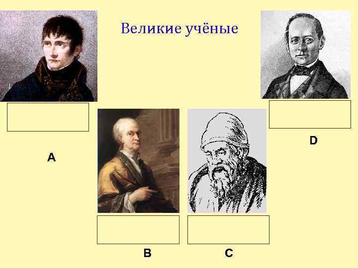 Великие учёные D А В С 