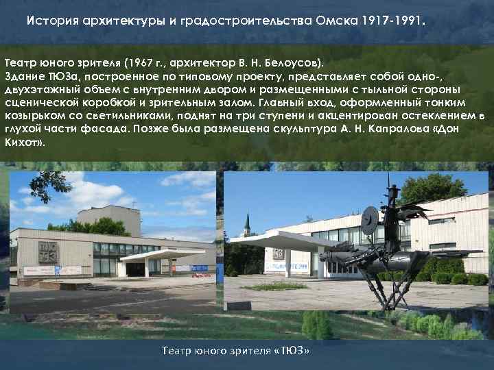 История архитектуры и градостроительства Омска 1917 -1991. Театр юного зрителя (1967 г. , архитектор