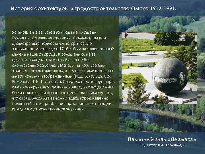 История архитектуры и градостроительства Омска 1917 -1991. • Установлен в августе 1997 года на