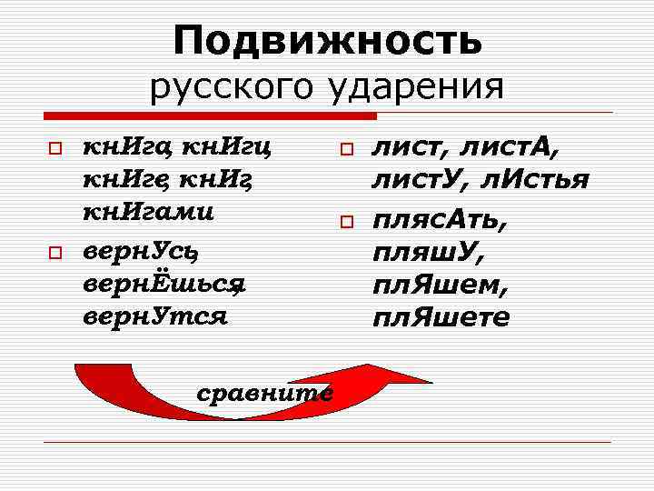 Подвижность русского ударения o o кн. Ига кн. Иги , , кн. Иге кн.