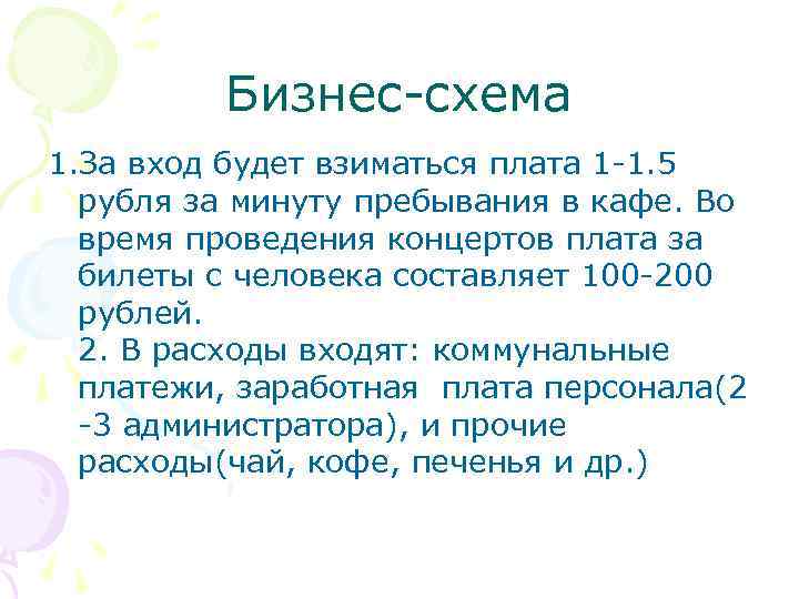 Бизнес-схема 1. За вход будет взиматься плата 1 -1. 5 рубля за минуту пребывания