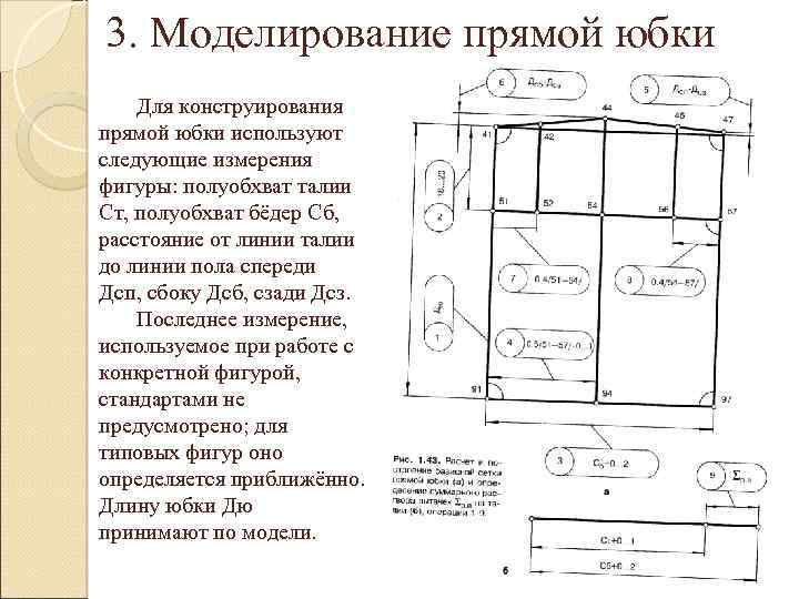 3. Моделирование прямой юбки Для конструирования прямой юбки используют следующие измерения фигуры: полуобхват талии