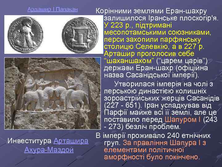 Ардашир I Папакан Корінними землями Еран-шахру залишилося Іранське плоскогір'я. У 223 р. , підтримані