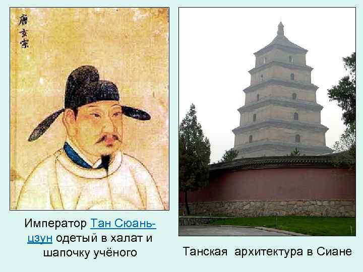 Император Тан Сюаньцзун одетый в халат и шапочку учёного Танская архитектура в Сиане 