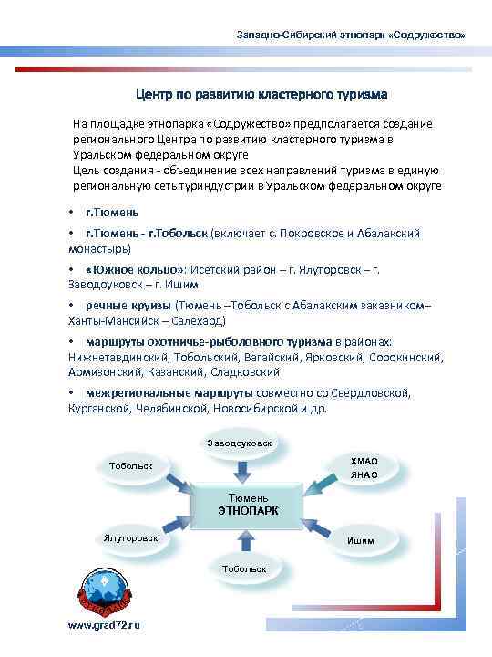 Западно-Сибирский этнопарк «Содружество» Центр по развитию кластерного туризма На площадке этнопарка «Содружество» предполагается создание