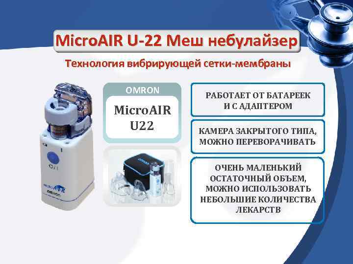 Micro. AIR U-22 Меш небулайзер Технология вибрирующей сетки-мембраны OMRON Micro. AIR U 22 РАБОТАЕТ