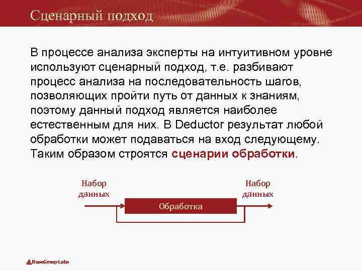 Сценарный подход В процессе анализа эксперты на интуитивном уровне используют сценарный подход, т. е.
