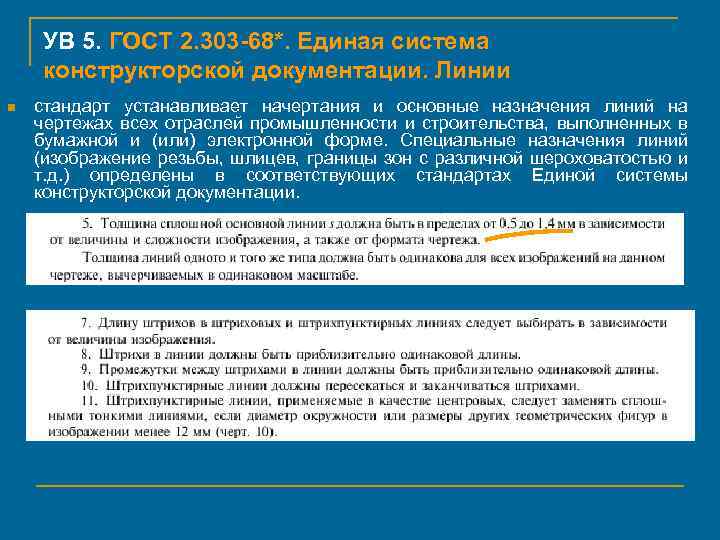 УВ 5. ГОСТ 2. 303 -68*. Единая система конструкторской документации. Линии n стандарт устанавливает