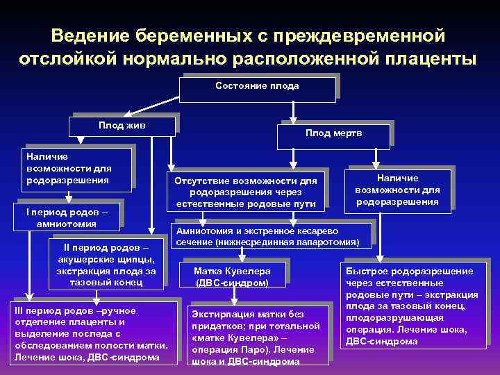 Ведение беременных с преждевременной отслойкой нормально расположенной плаценты Состояние плода Плод жив Наличие возможности
