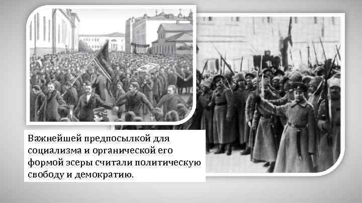 Важнейшей предпосылкой для социализма и органической его формой эсеры считали политическую свободу и демократию.