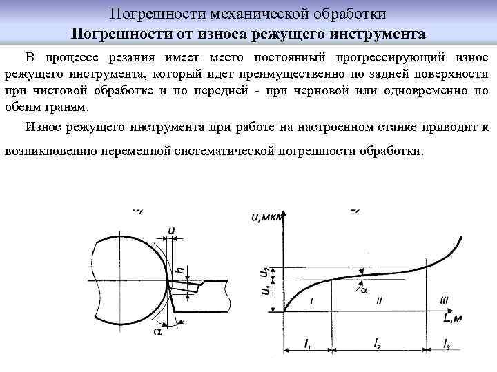 Погрешности механической обработки Погрешности от износа режущего инструмента В процессе резания имеет место постоянный