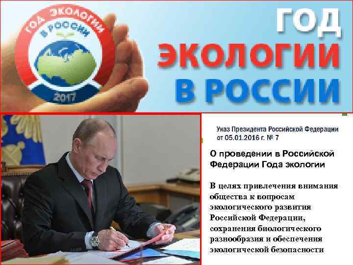 О проведении в Российской Федерации Года экологии В целях привлечения внимания общества к вопросам
