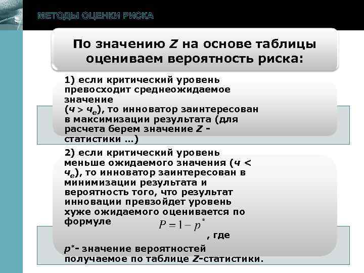 МЕТОДЫ ОЦЕНКИ РИСКА По значению Z на основе таблицы оцениваем вероятность риска: www. themegallery.